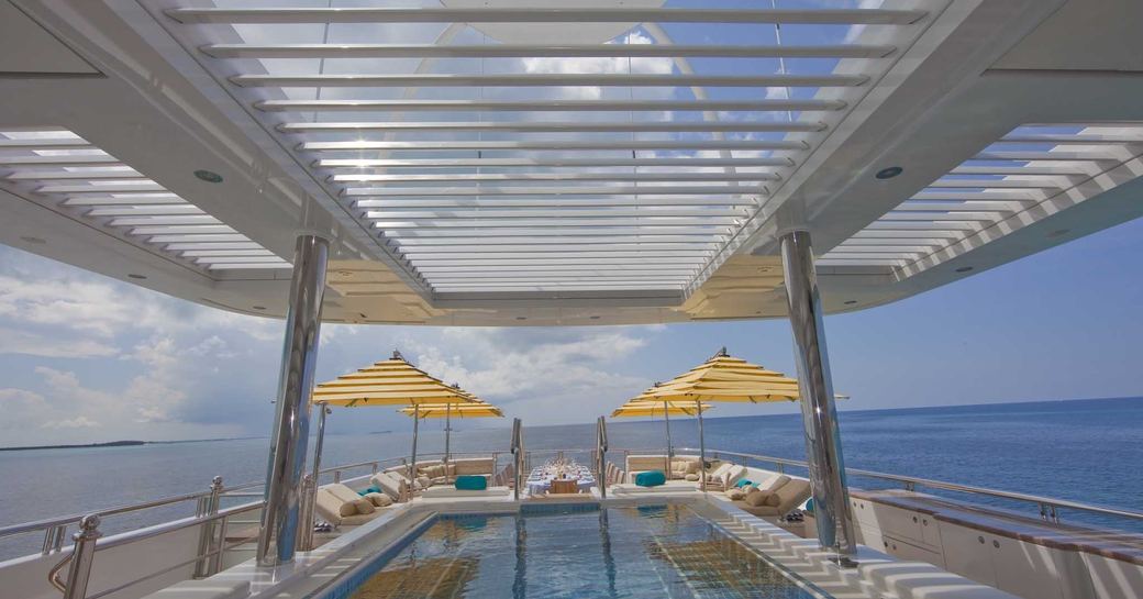 luxury yacht TITANIA's large swimming pool