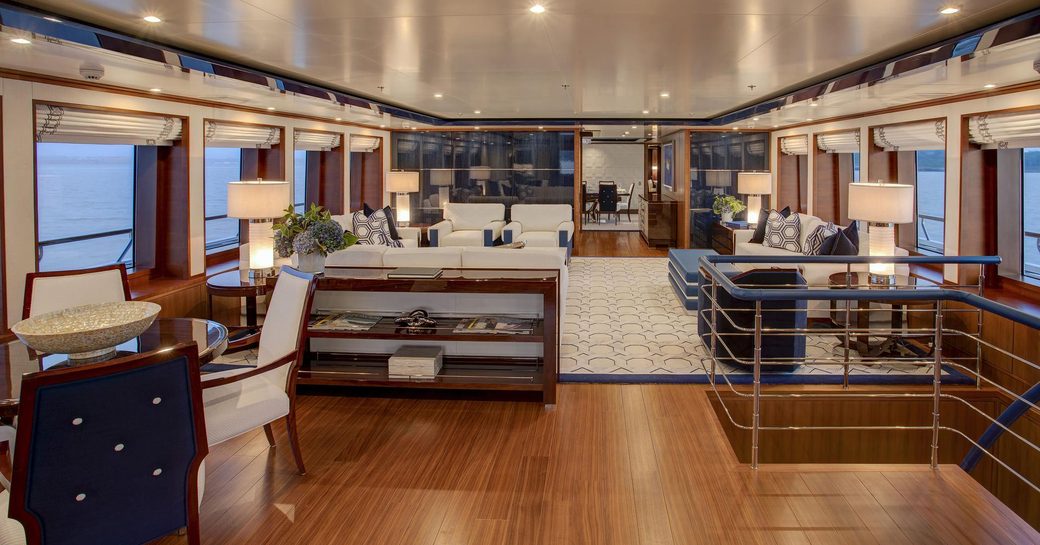 modern main salon with nautical flair on board superyacht CYNTHIA