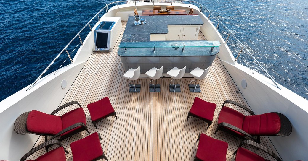 Aerial view of luxury charter yacht PANAKEIA