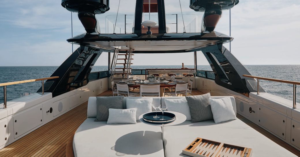 Sun pads onboard charter yacht ALLURIA, with surroundig views of the sea