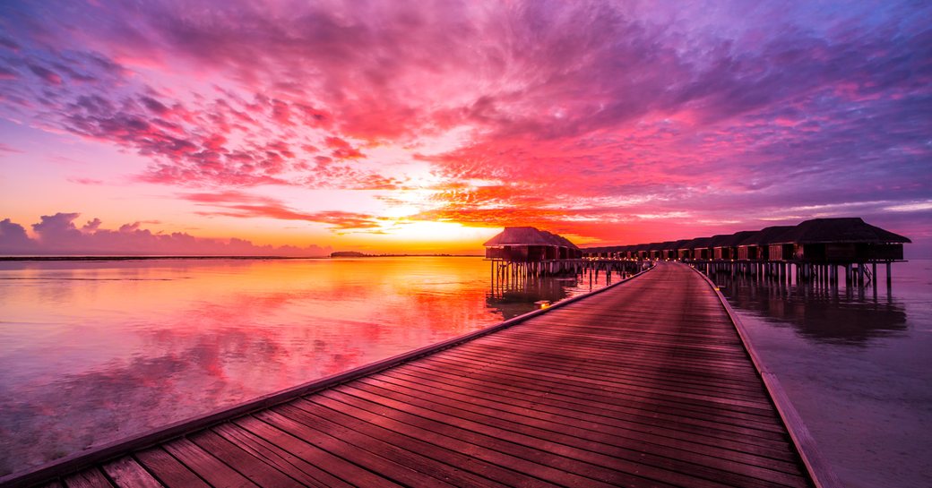 A wooden pier at sunset in the Philippines in Southeast Asia