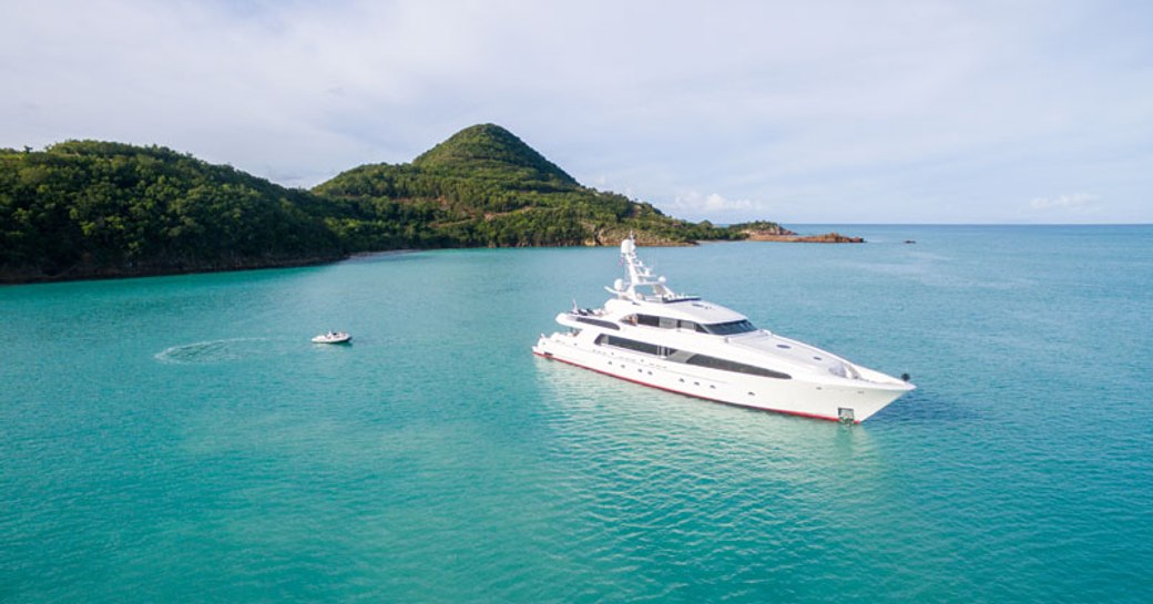 Superyacht USHER in the Bahamas at anchor