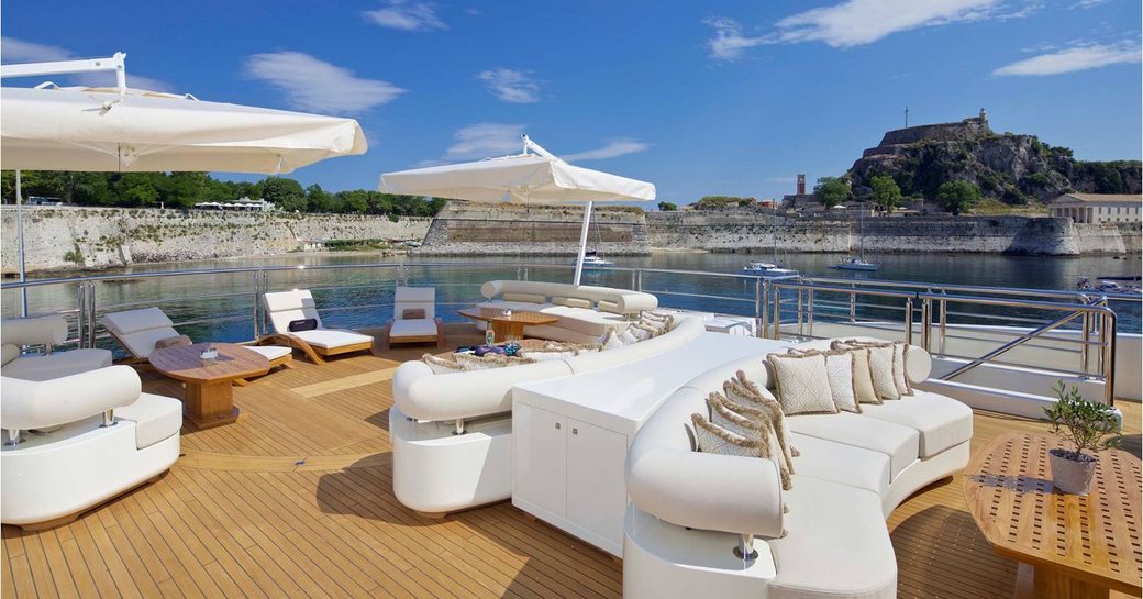 Superyacht 'O'Pari 3''s deck sun loungers and sofa's