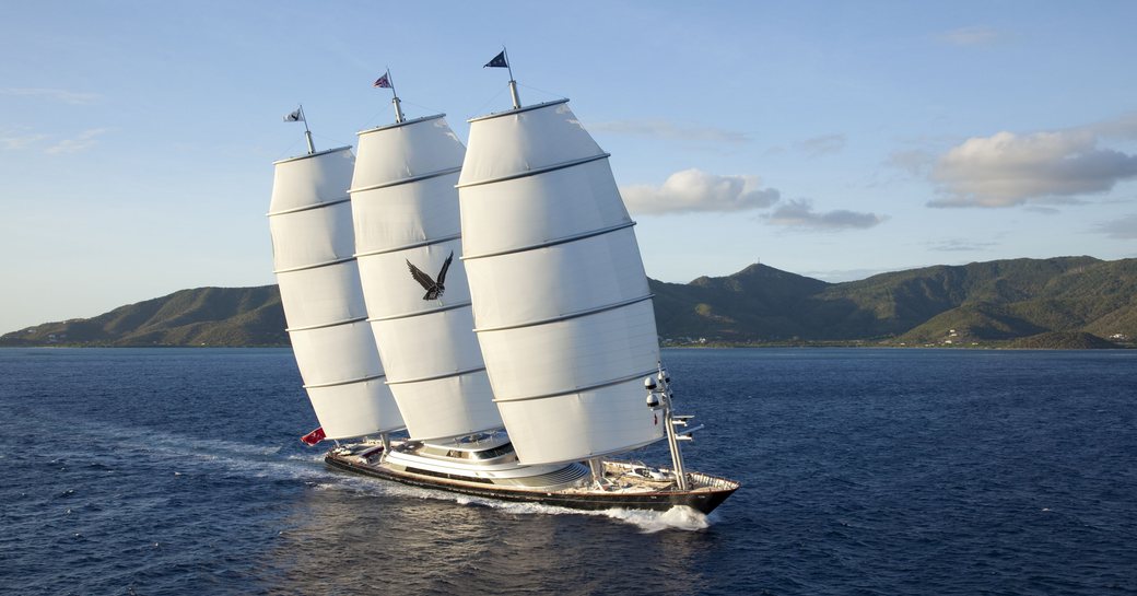 The iconic sailing yacht 'Maltese Falcon' whilst underway