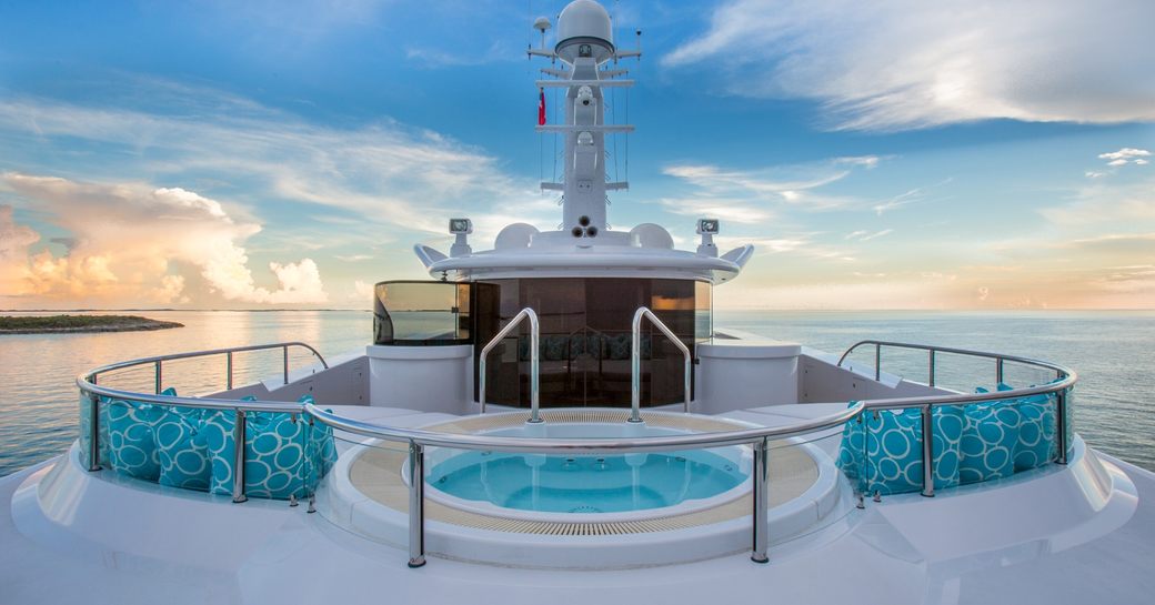 Jacuzzi and sun pads on sun deck of motor yacht Dream