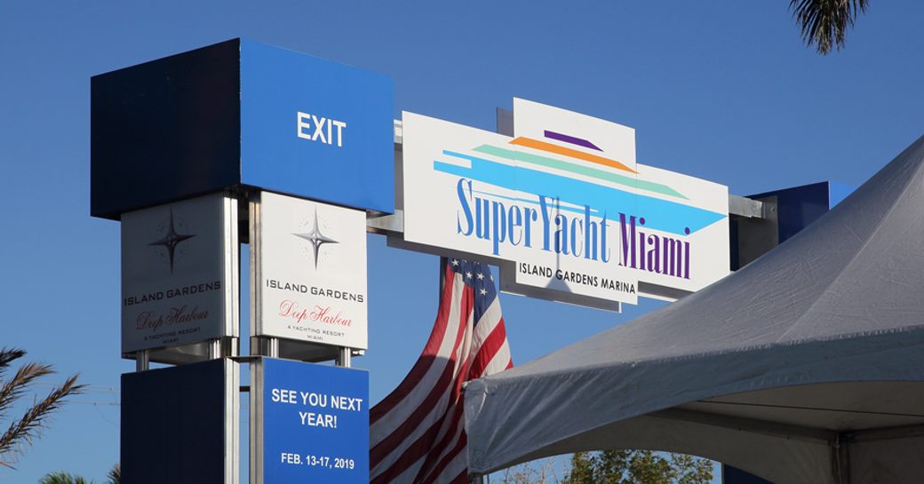signage for Super Yacht Miami at Island Gardens on Watson Island
