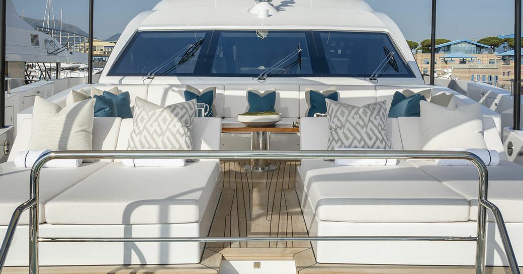 rania yacht foredeck seating area and sofas