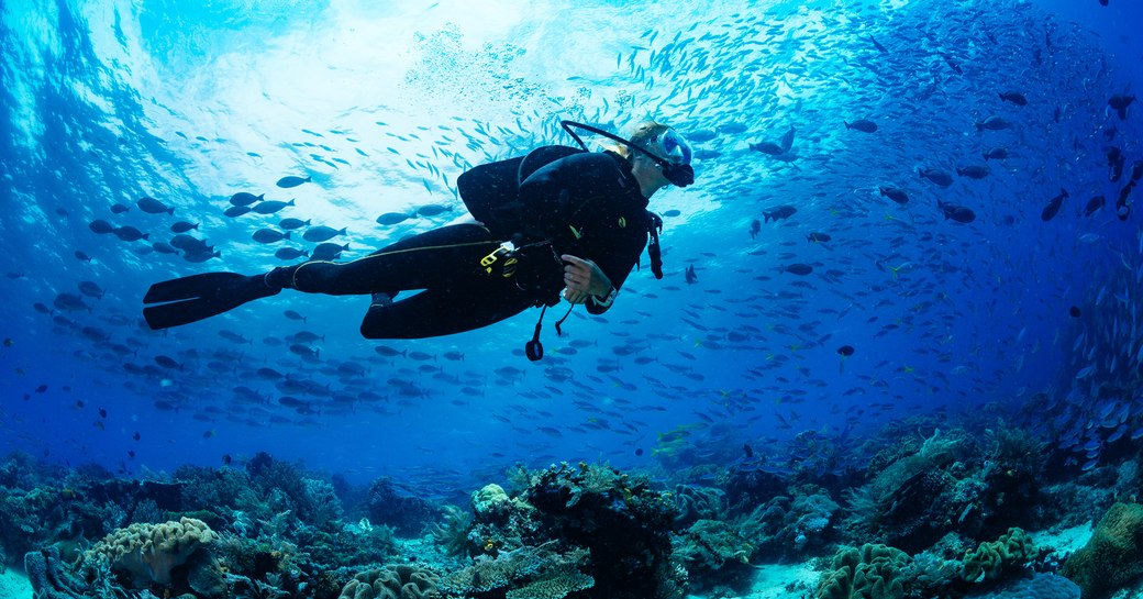 woman scuba diving during yacht charter
