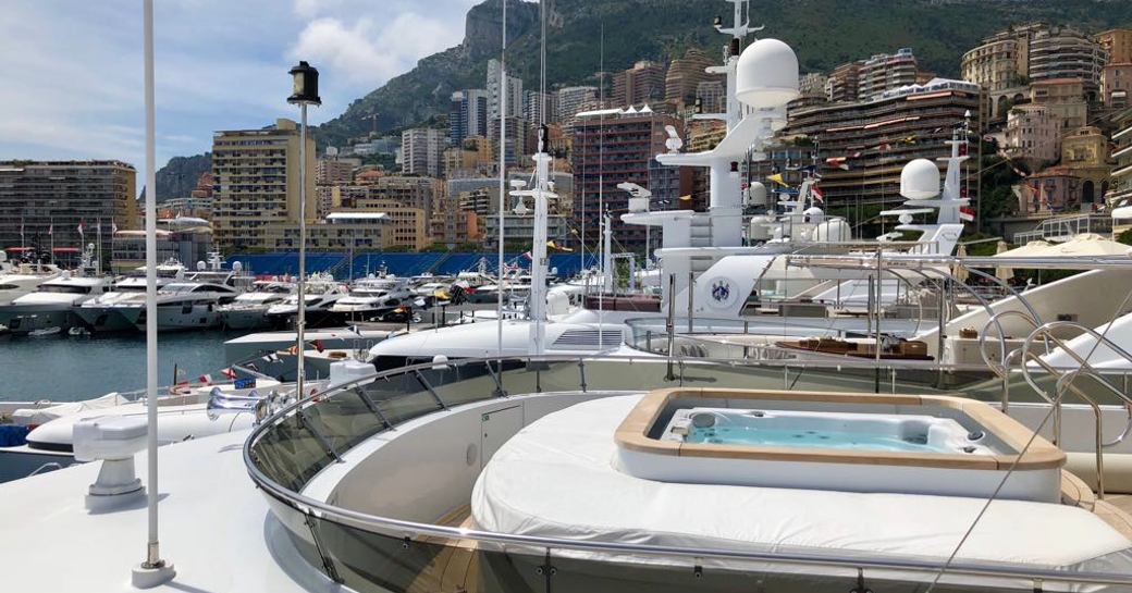 The view of Port Hercules as seen from a yacht at the Monaco Yacht Show