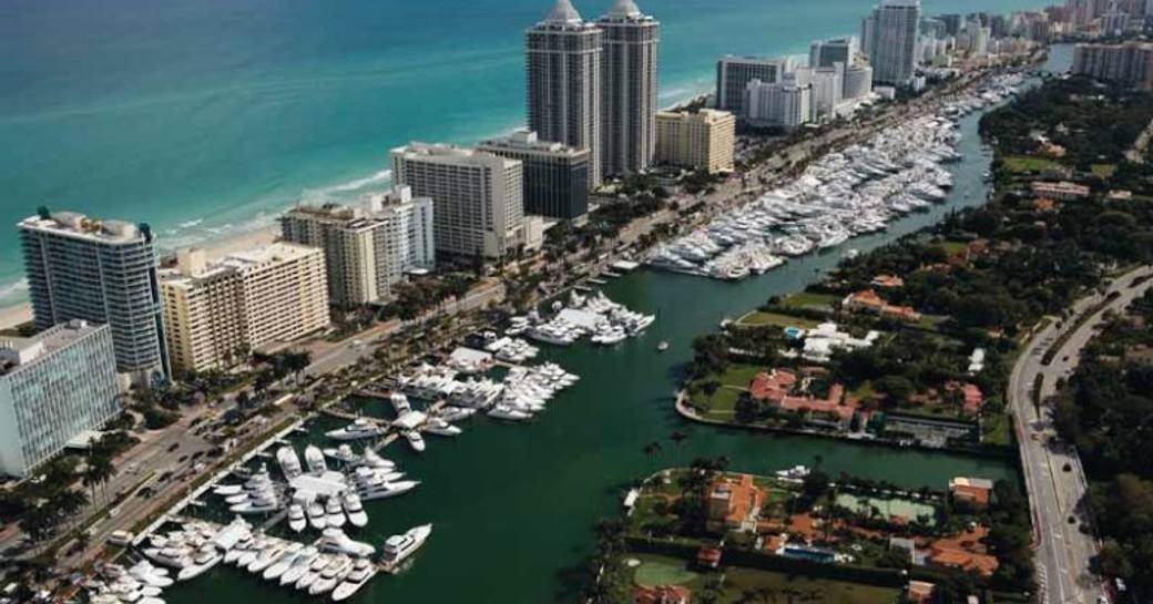 An aerial view of Superyachts Miami 