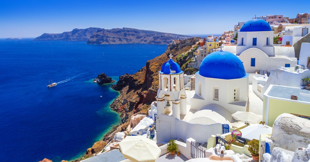 Cyclades islands in Greece, town of Santorini overlooking the sea