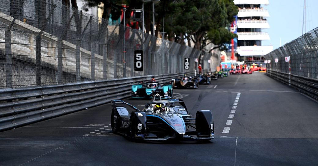 Monaco E-Prix racers in action on the course
