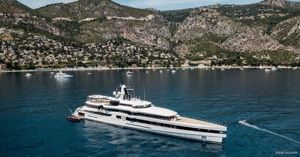 Lady S superyacht at anchor in the Mediterranean