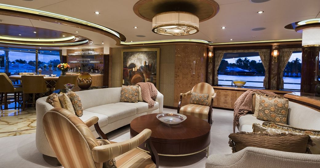 seating area in the palatial main salon aboard superyacht LIBERTY