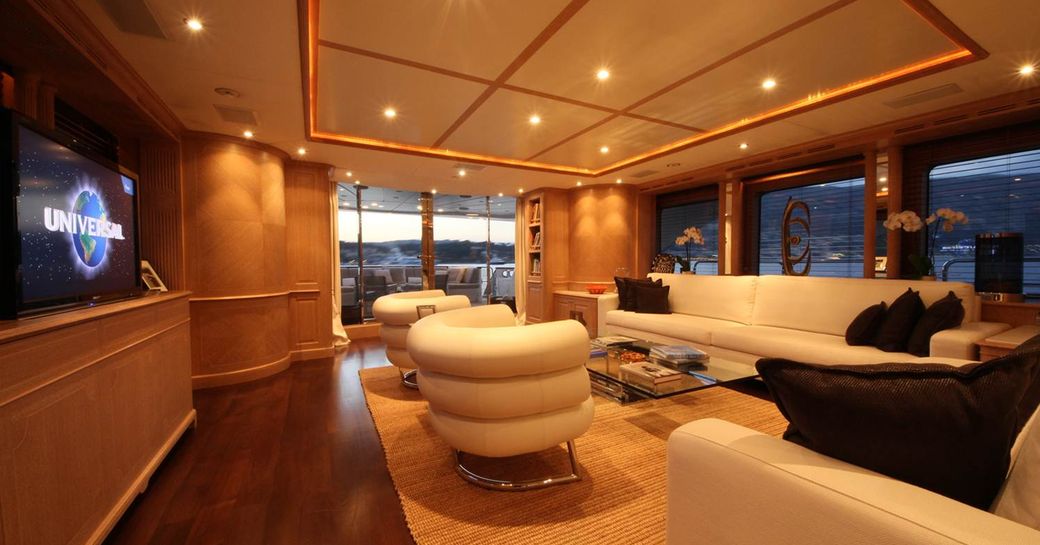 contemporary main salon on board superyacht ‘African Queen’ 