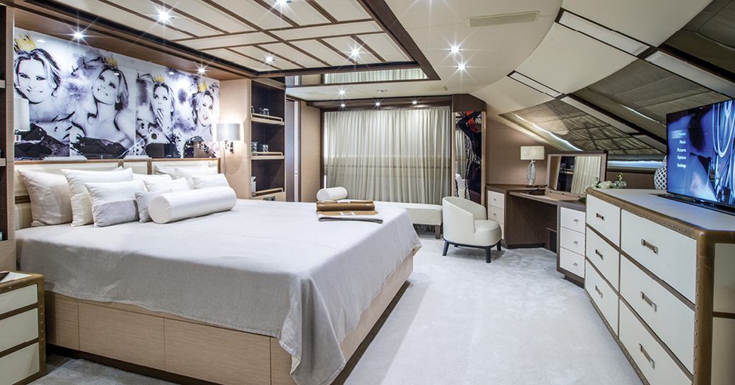 Elegant owners suite on motor yacht soy amor