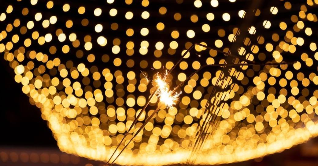 Sparklers and gold strings of light at Edeen Rock, St Barts for New year's Eve celebrations