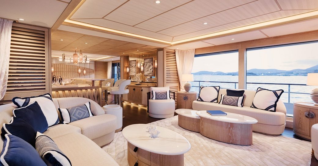 light and bright social space onboard motor yacht Calypso I