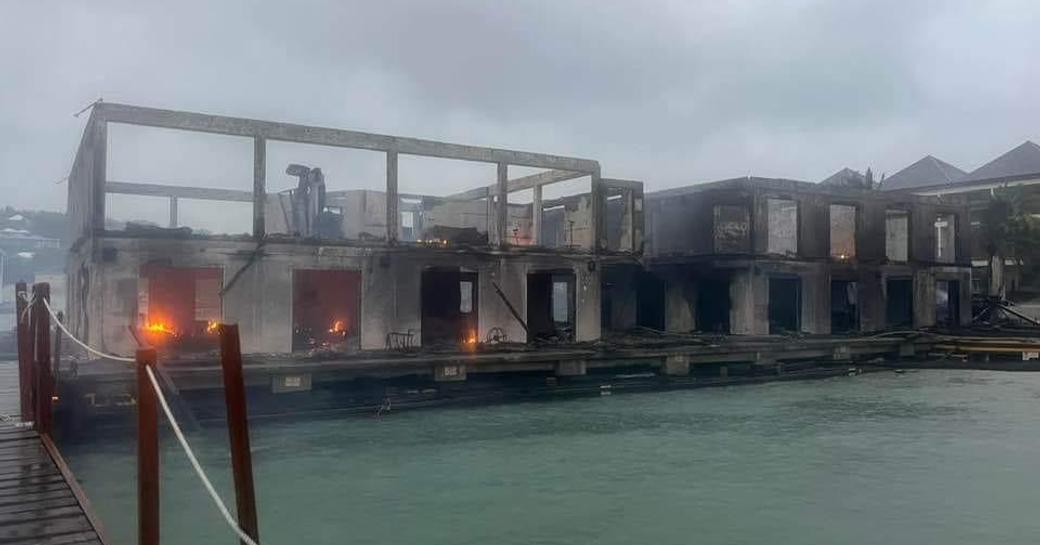 Fire still going today in Antigua Yacht Club's remains 