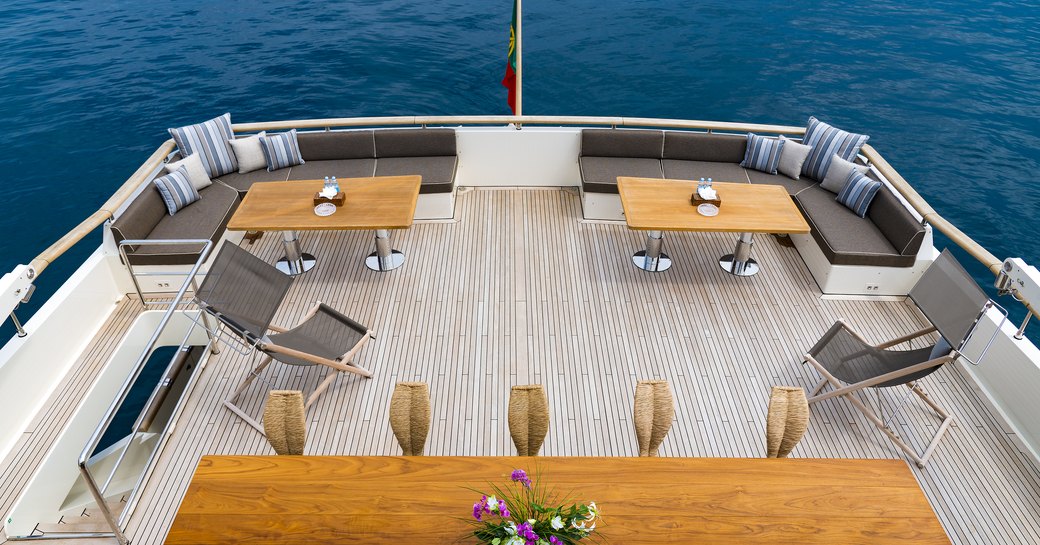 The aft deck of luxury yacht Cloud Atlas
