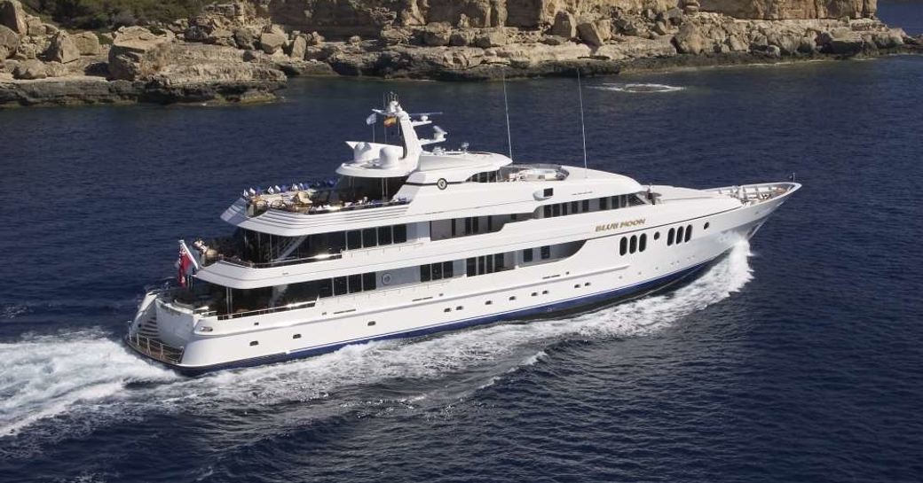 luxury yacht 'Blue Moon' cruising on a charter vacation in the Caribbean