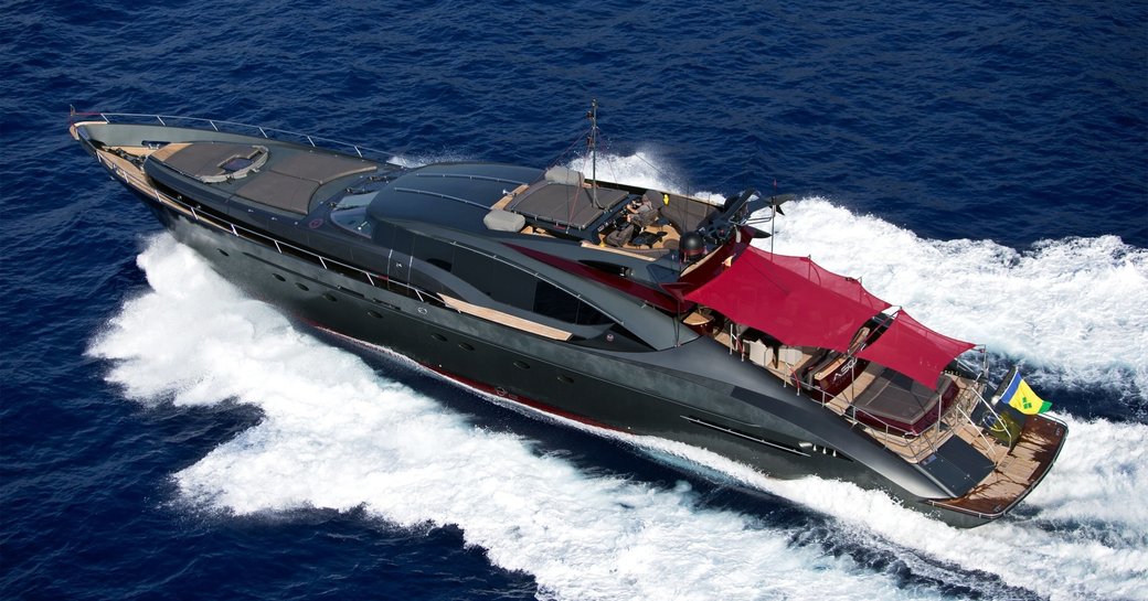 Aerial shot of luxury yacht ASCARI I on the water