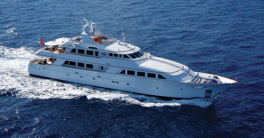superyacht lady j cruising the clear blue waters of the Virgin Islands