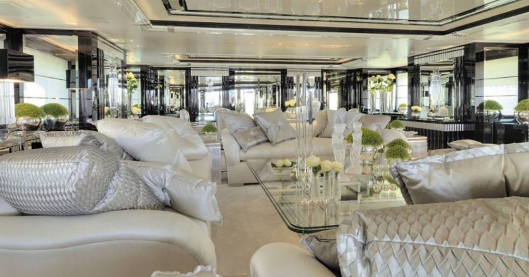 Overview of the main salon onboard charter yacht SILVER ANGEL