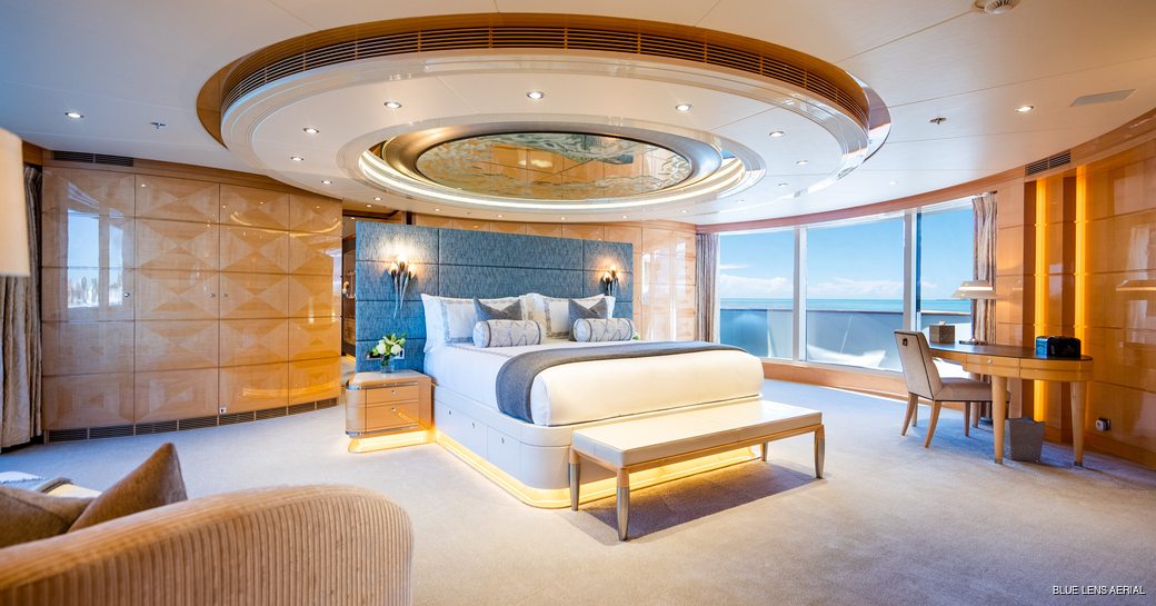 bedroom interior onboard luxury superyacht Lady JJ