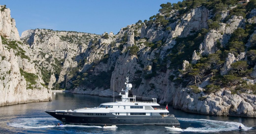 motor yacht MARIU anchored on a luxury yacht charter in the Mediterranean