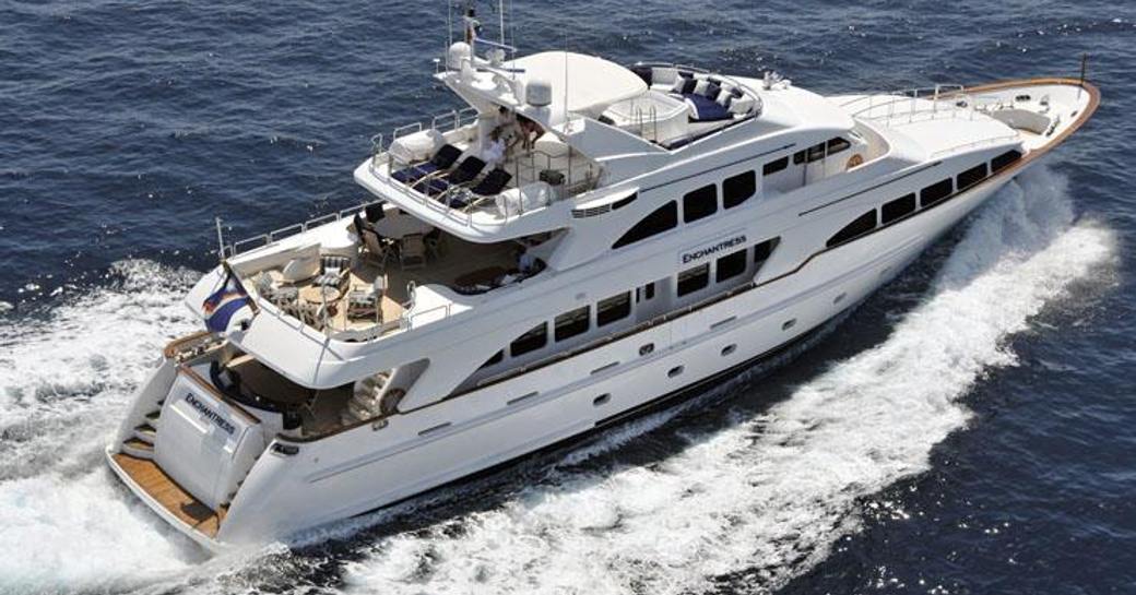 The aft deck of motor yacht ENCHANTRESS whilst underway