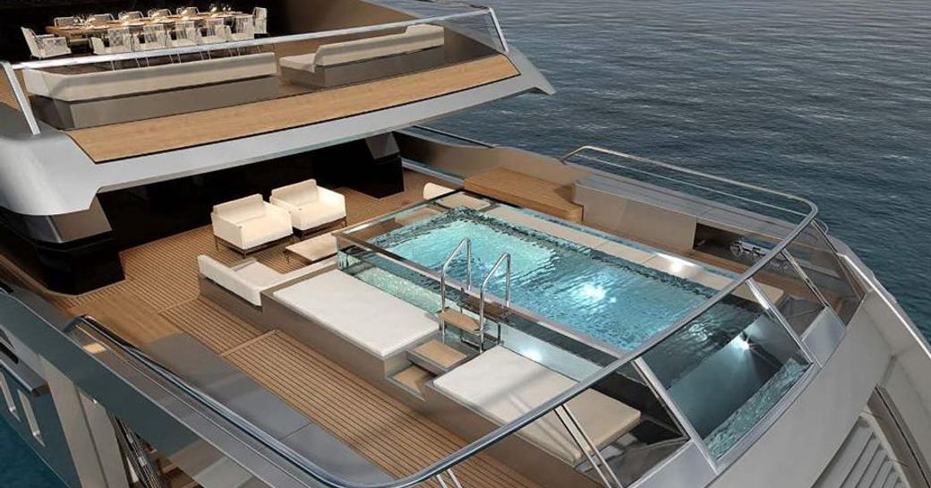 Aft swimming pool on board charter yacht SEVEN SINS