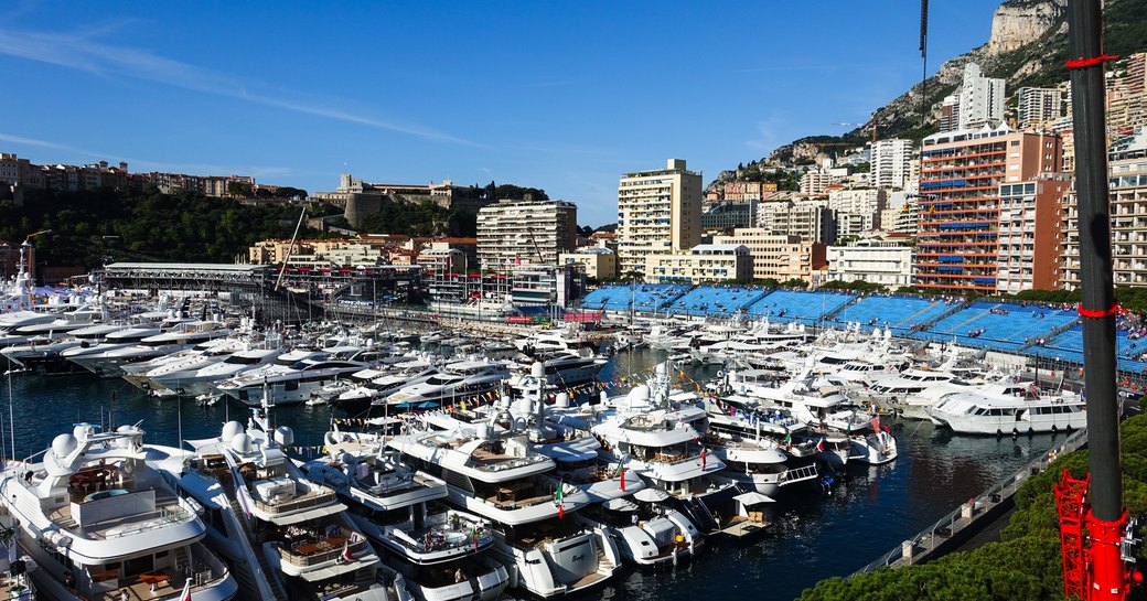 Yachts lined up for Monaco Grand Prix at port
