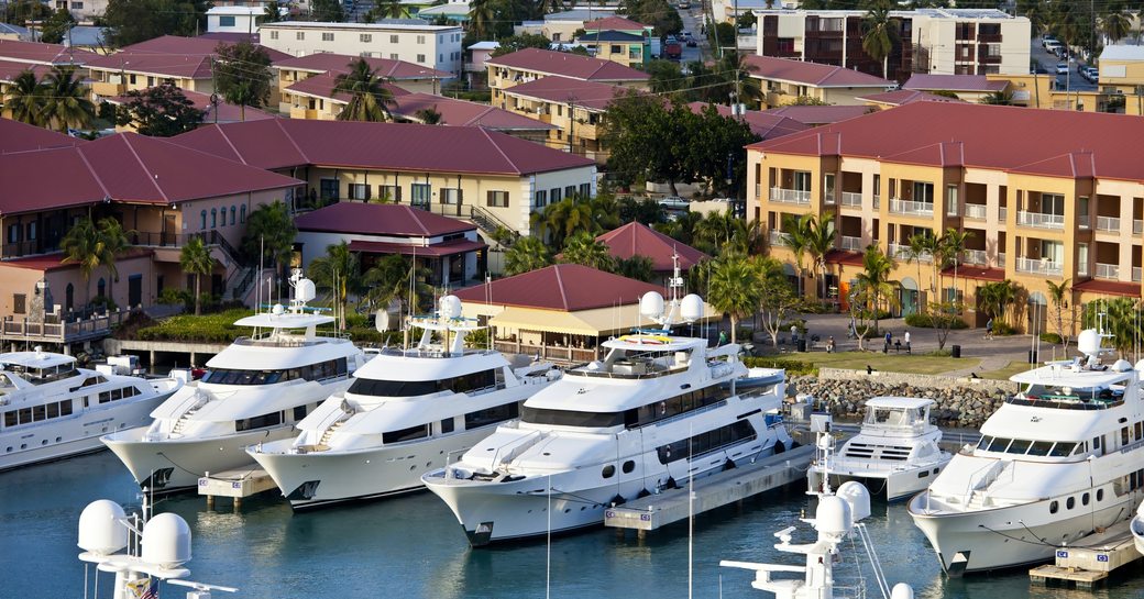 Yachts parked in St Thomas, US Virgin Islands