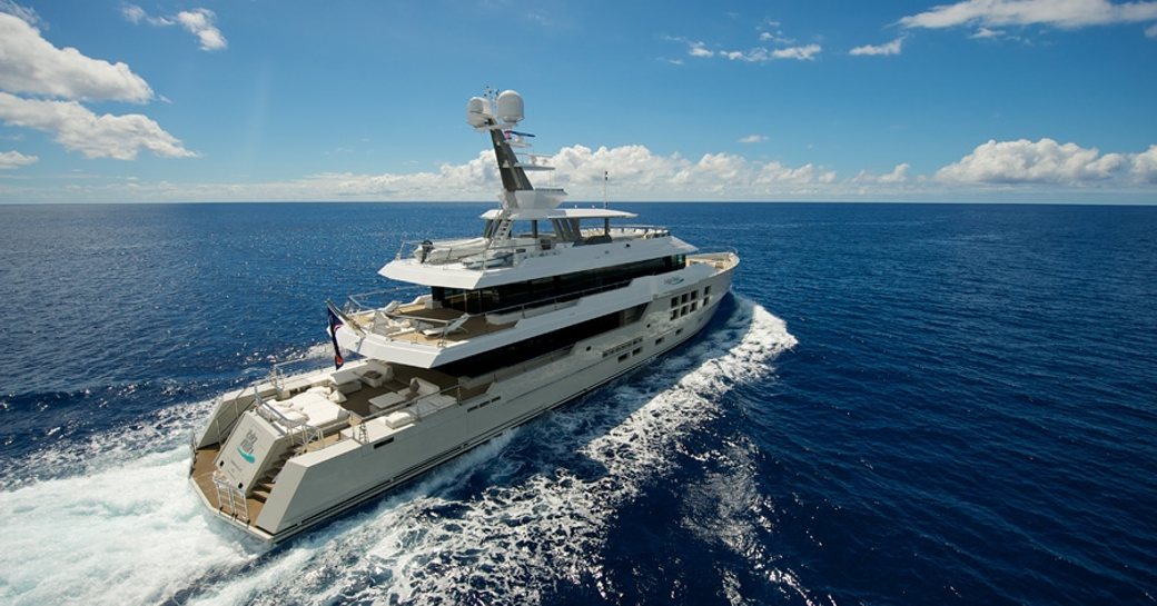 superyacht Big Fish cruising on a New Year's Eve charter in South East Asia