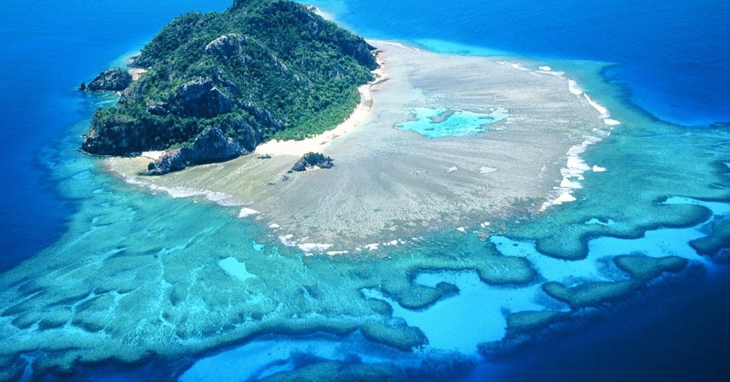 Aerial view of Monuriki Island, Mamanucas, Fiji