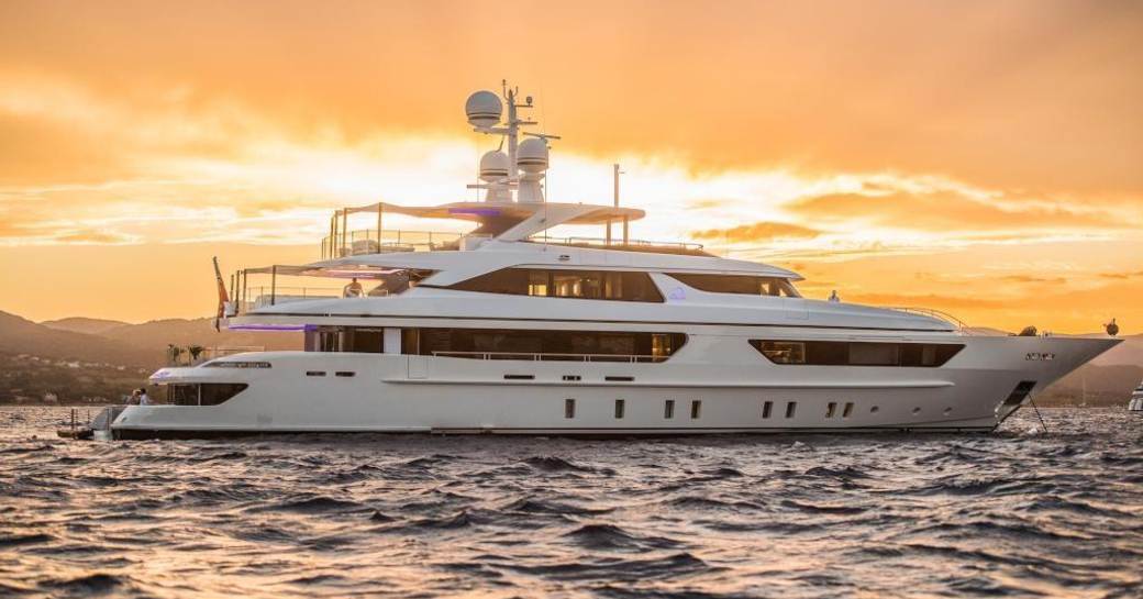 M/Y SCORPION against a sunset