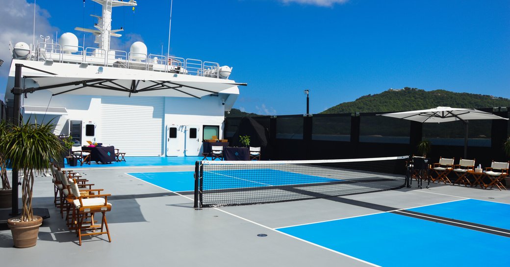 Tennis courts onboard Charter yacht WAYFINDER
