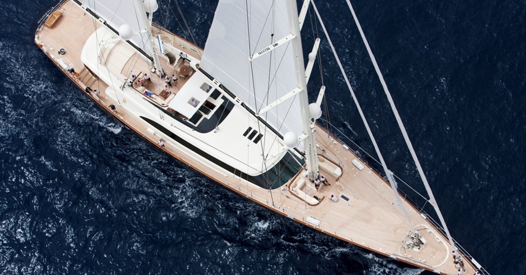 Aerial view of the luxury sailing yacht FIDELIS