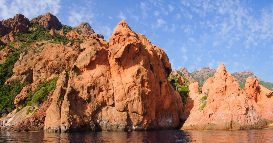 The tall red granite rocks in the Scandola Nature Reserve