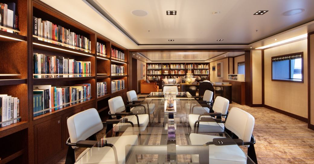 Library on board explorer yacht PLANET NINE