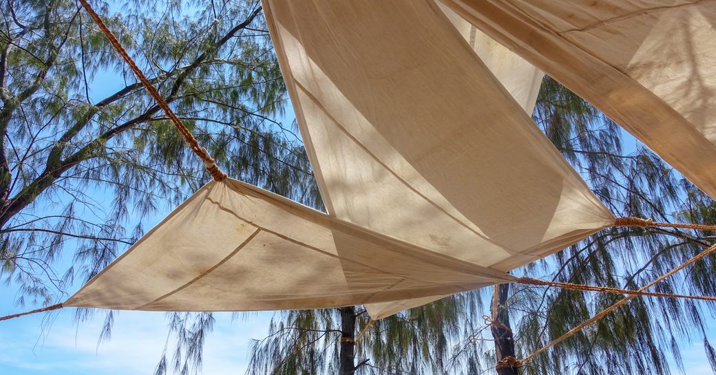 Shade cloth protects guests from sun at the Thanda island resort in the Indian Ocean