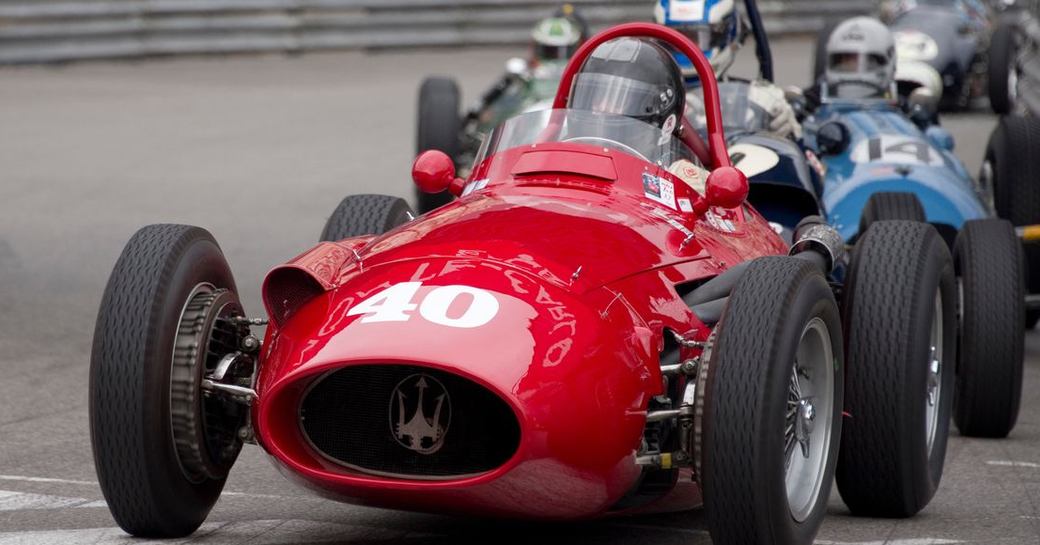 Vintage racing cars on the track at the Monaco Historic Grand Prix