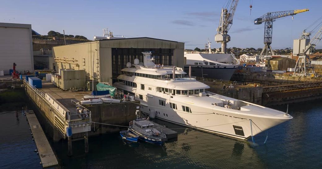 Charter yacht Lady E emerges from shed after refit and extension