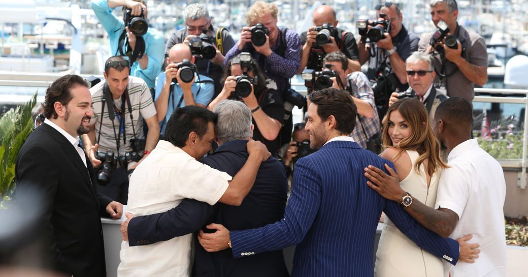 Jonathan Jakubowicz, Roberto Duran, Robert De Niro, Edgar Ramirez, Ana de Armas, Usher at a photo call during Cannes Film Festival