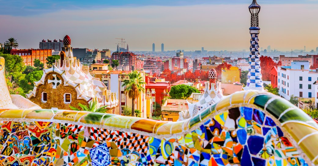 Colorful mosaics in Park Guell Barcelona