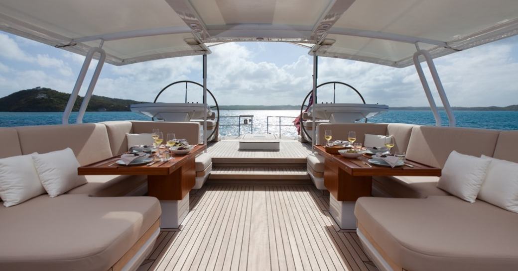 seating and dining area in the cockpit aboard superyacht ‘Bella Regazza’ 