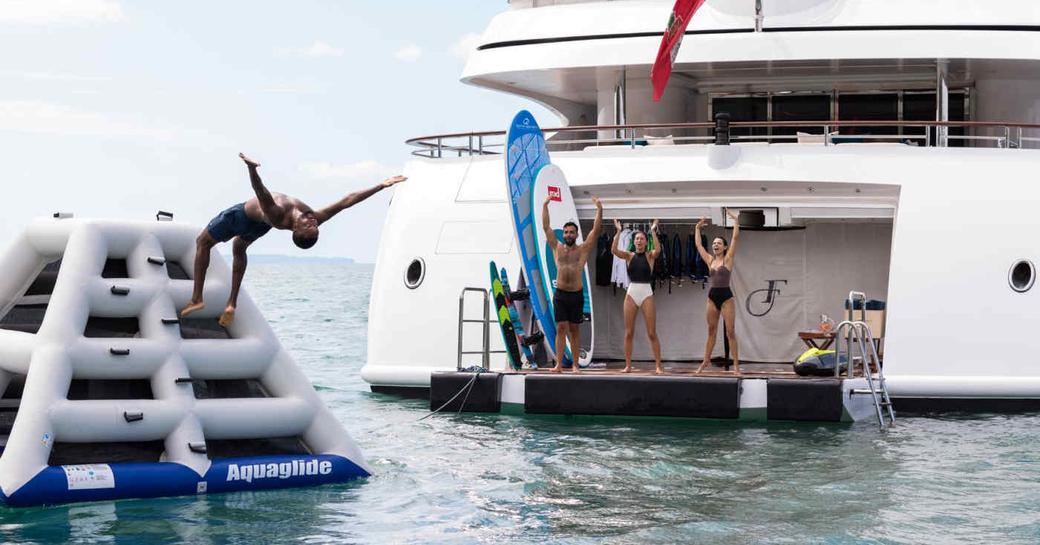 people celebrating and enjoying the Benetti yacht FORMOSA