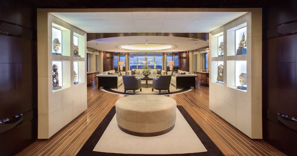 lounge area in main salon of motor yacht DREAM