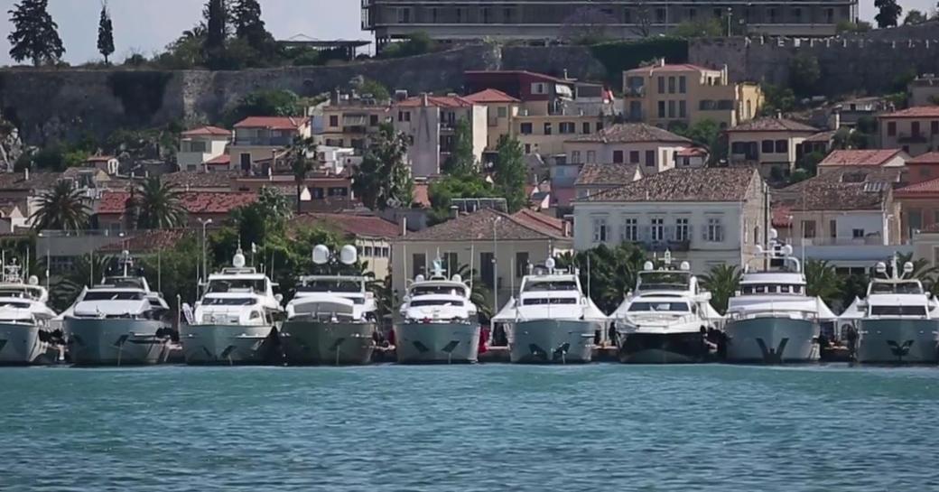 A line-up of the luxury charter yachts which attended the Mediterranean Yacht Show 2016